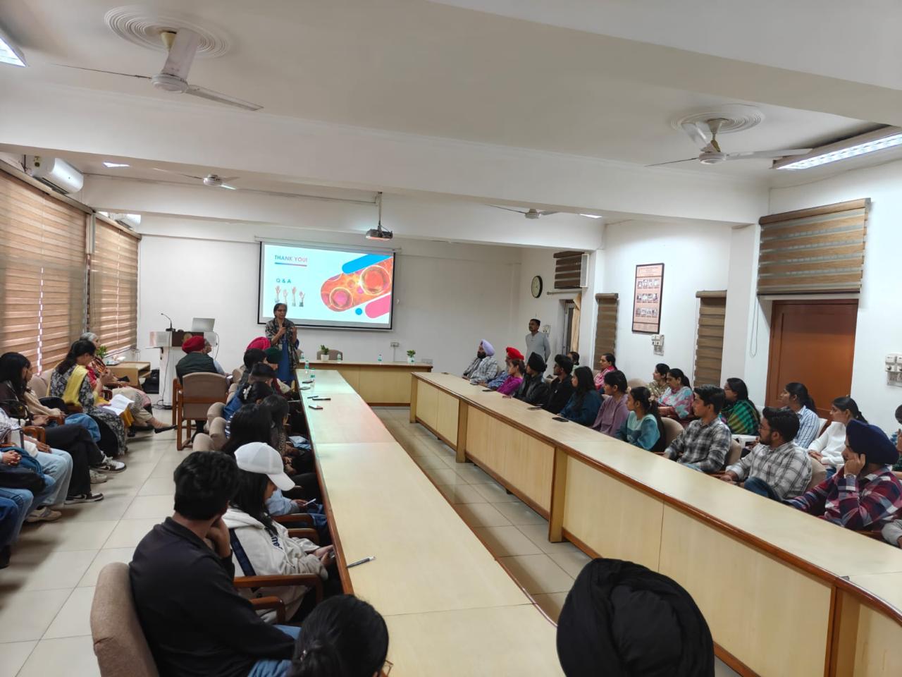 Resource person Dr Navjot Kaur interacting with students during a departmental session.